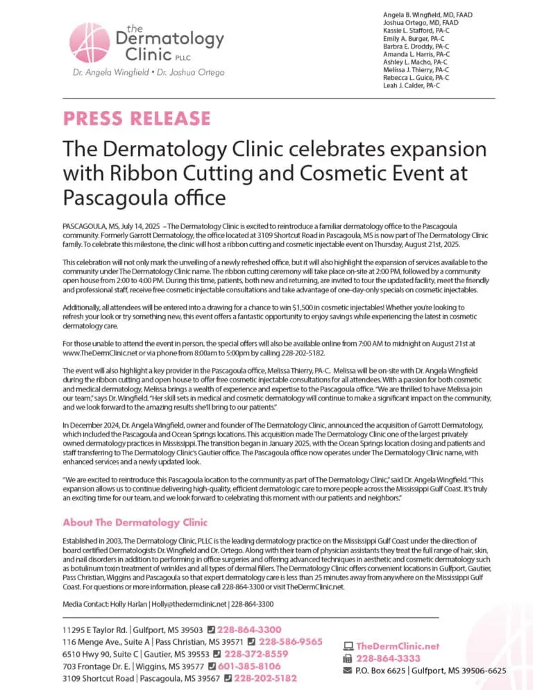 The Dermatology Clinic celebrates expansion with Ribbon Cutting and Cosmetic Event at Pascagoula office